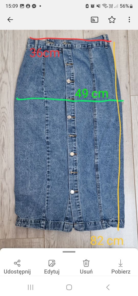 Jeansowa spódnica długa rozporek guziki denim spódniczka jeans M 38