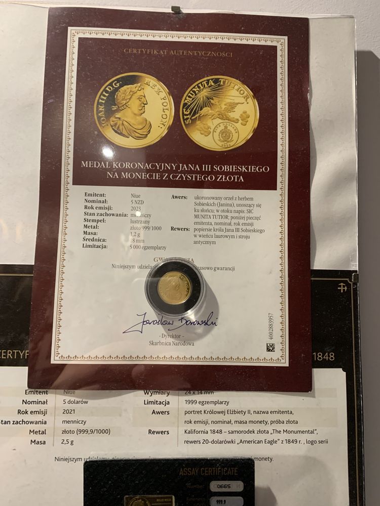 Medal Koronacyjny Jan Sobieski III plus Elzbieta II 3.70g Złoto 999!