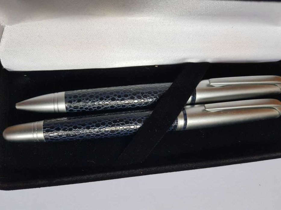 grawerowane pióro długopis komplet do pisania skóra metal masą perłowa