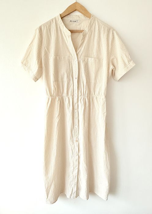 Sukienka Monte Cervino włoska paski długa letnia kremowa