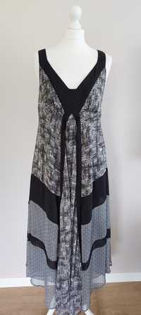 KappAhl r.42 maxi sukienka, wzory czarne szare białe
