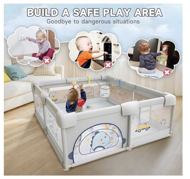 Kojec dla niemowląt 180 x 200 cm szary dla dzieci