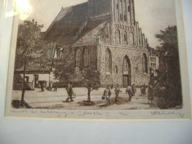 Starocie z PRL - Gdańsk = Staloryt do rozpoznania z 1985r. 50cm x 40cm