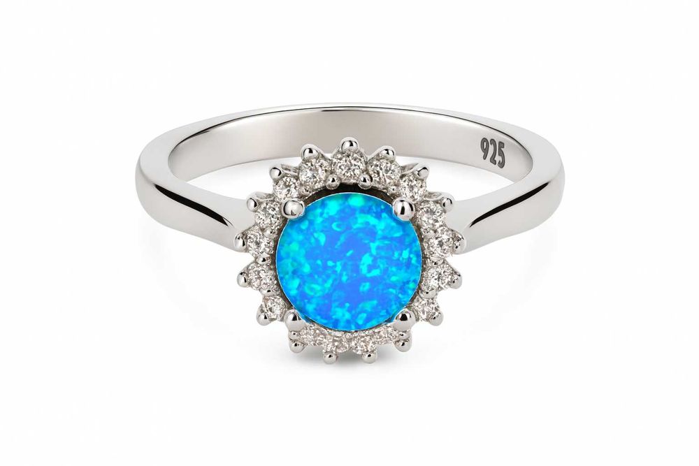 Srebrny pierścionek z OPALEM AUSTRALIJSKIM i cyrkoniami P925 rozm.17