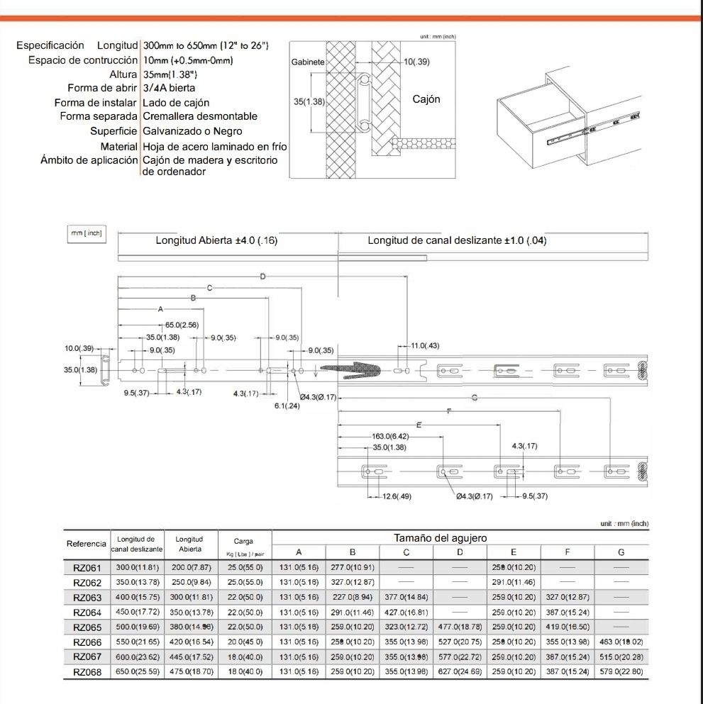 Calhas telescópicas 450 mm extensíveis rack 19" IPC NOVAS