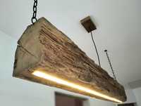 Drewniana wisząca lampa Led, dębowa stara,belka w stylu retro, loft