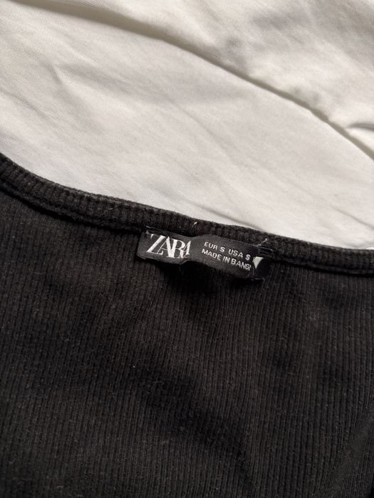 Czarny top bluzka z krótkim rękawem marszczenia Zara