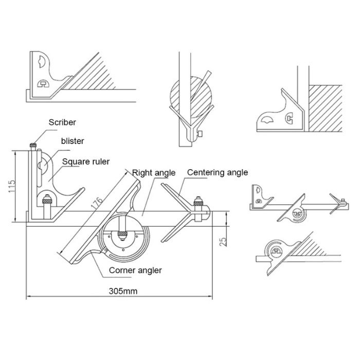 Многофункциональная линейка, транспортир, центроискатель, угольник
