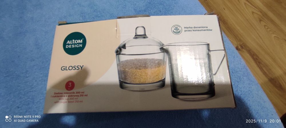 Komplet szklany cukiernica + mlecznik