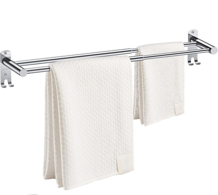 Toalheiro duplo aço inoxidável de 40 a 70cm