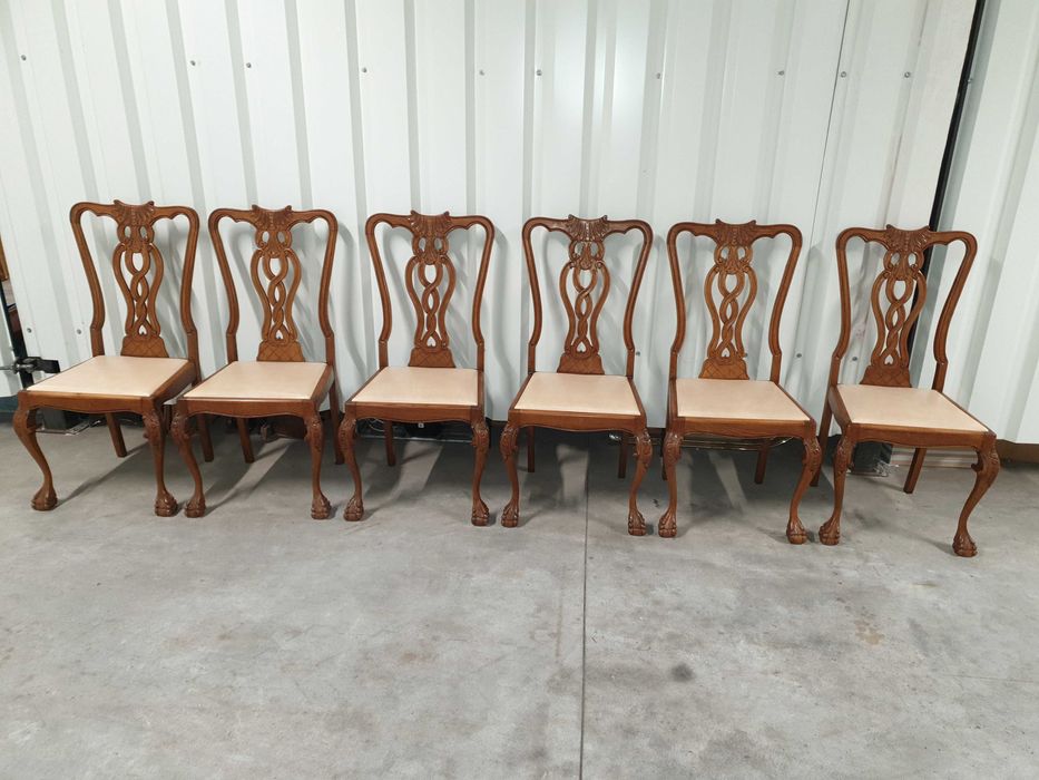 Piękny stół obustronnie rozkładany Chippendale i sześć krzeseł Dostawa