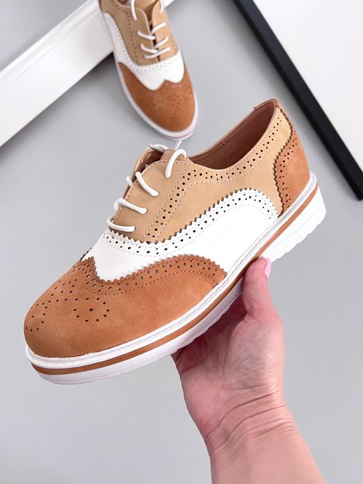 36 Sklep NOWE Półbuty damskie wiązane brogue buty damskie camel GQ72e