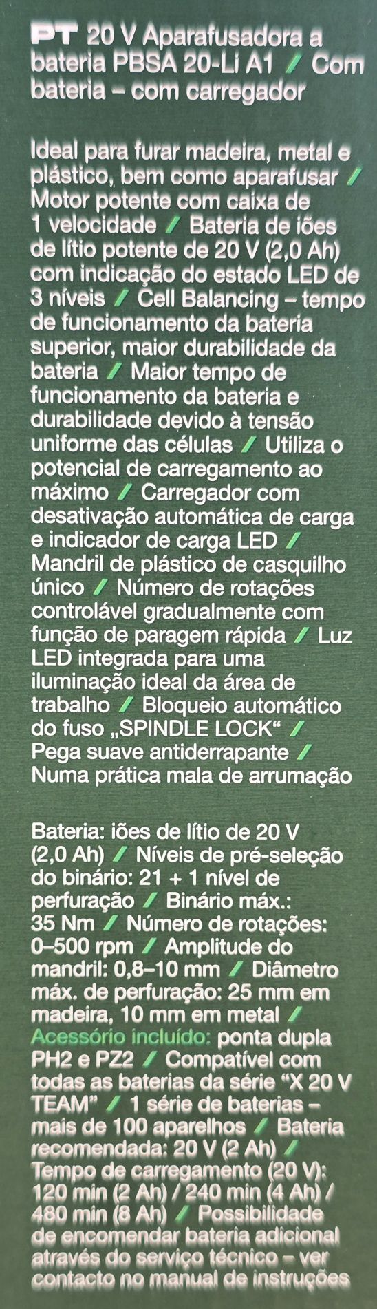 Berbequim PARKSIDE 20V com Bateria e Carregador