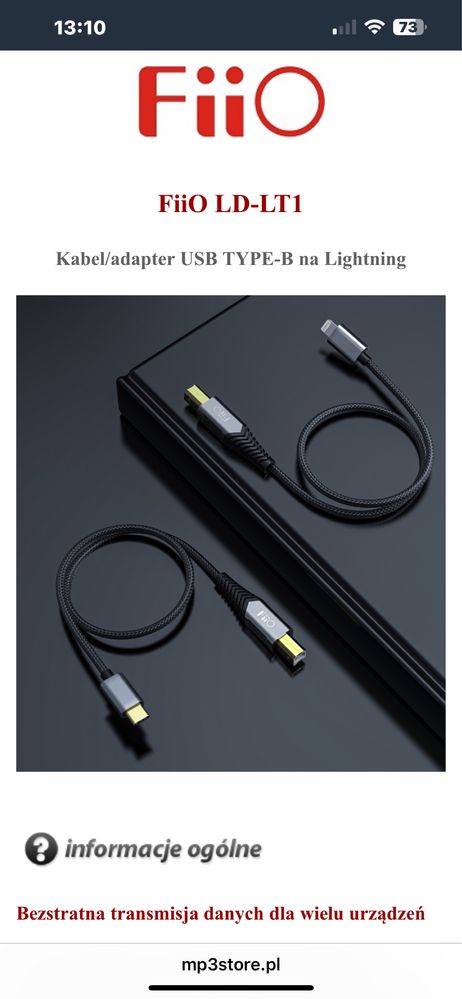 Kabel Fiio LD-LT1 USB Type-B - Lightning OTG