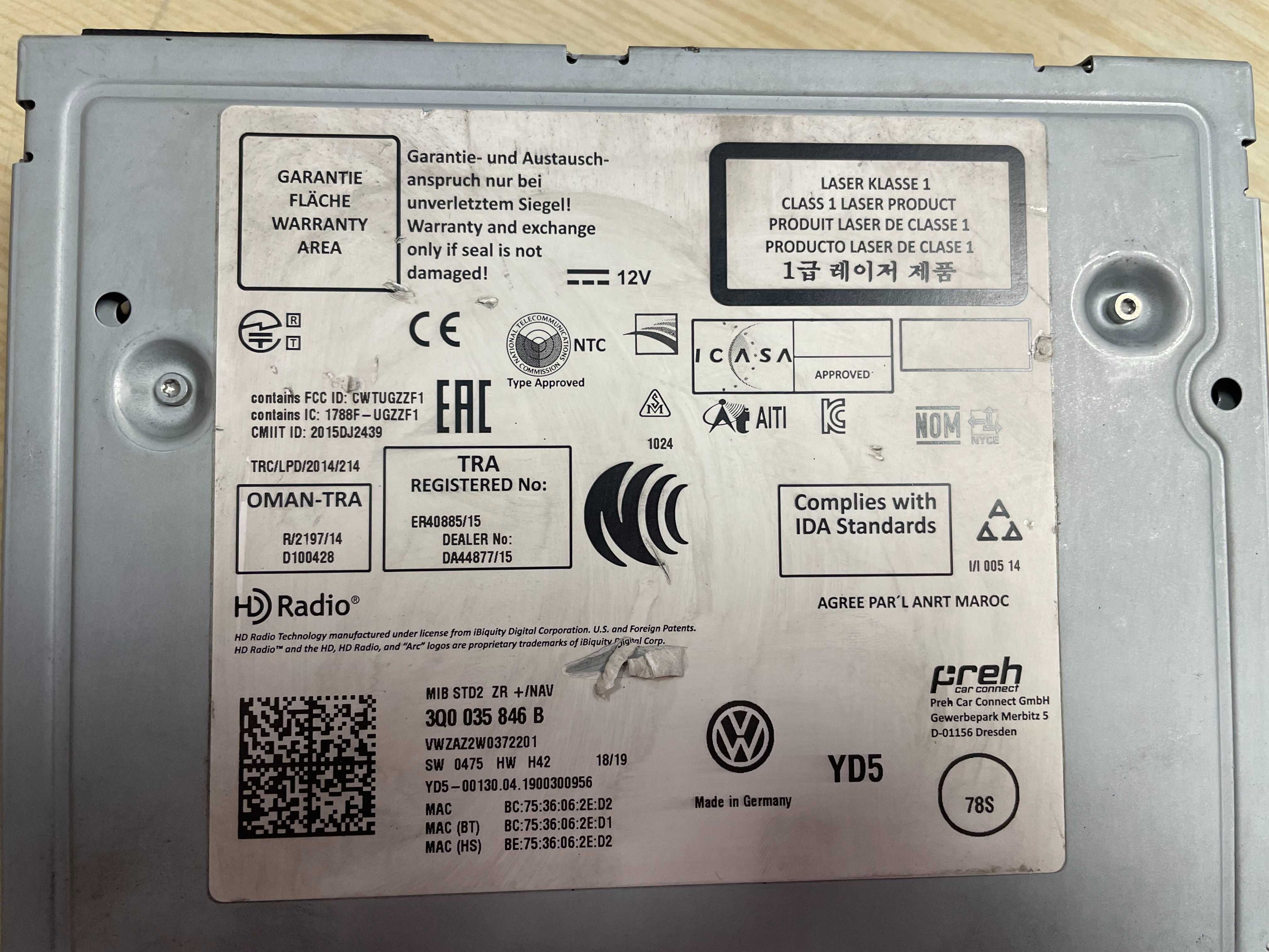 VW Golf VII MIB STD2 ZR +/NAV 3Q0_035_846_B