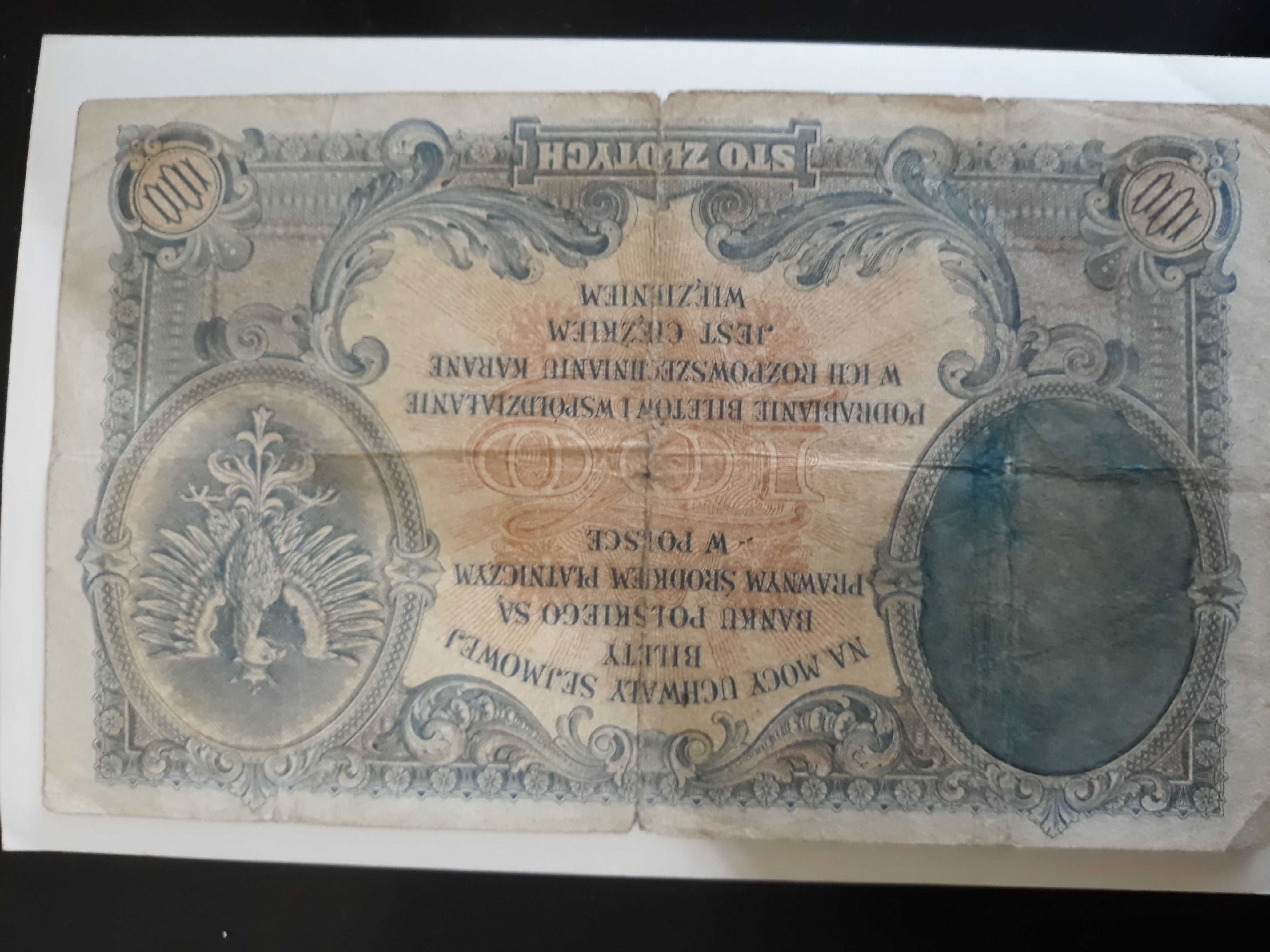 Banknot Polski stu złotowy. z 1919 roku.