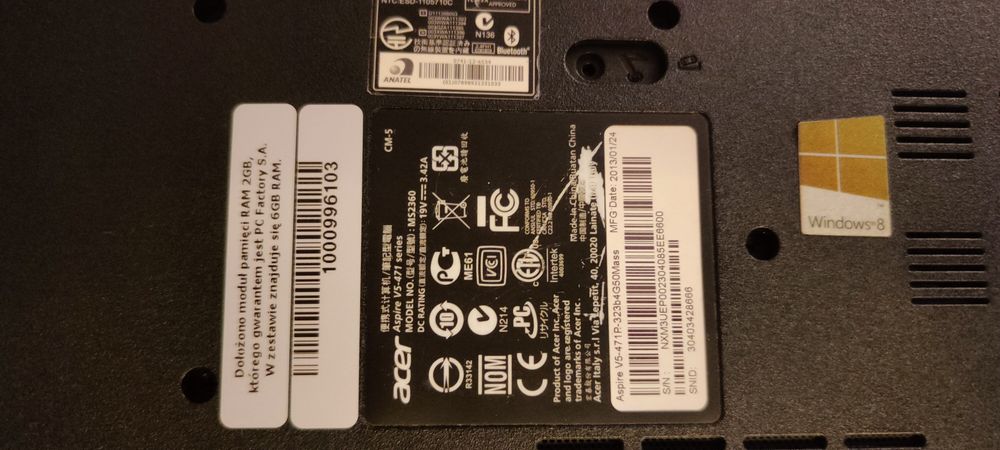 Acer Aspire V5-471P 14" DOTYK

Procesor Intel Core i3-2375M 2x 1,50GHz