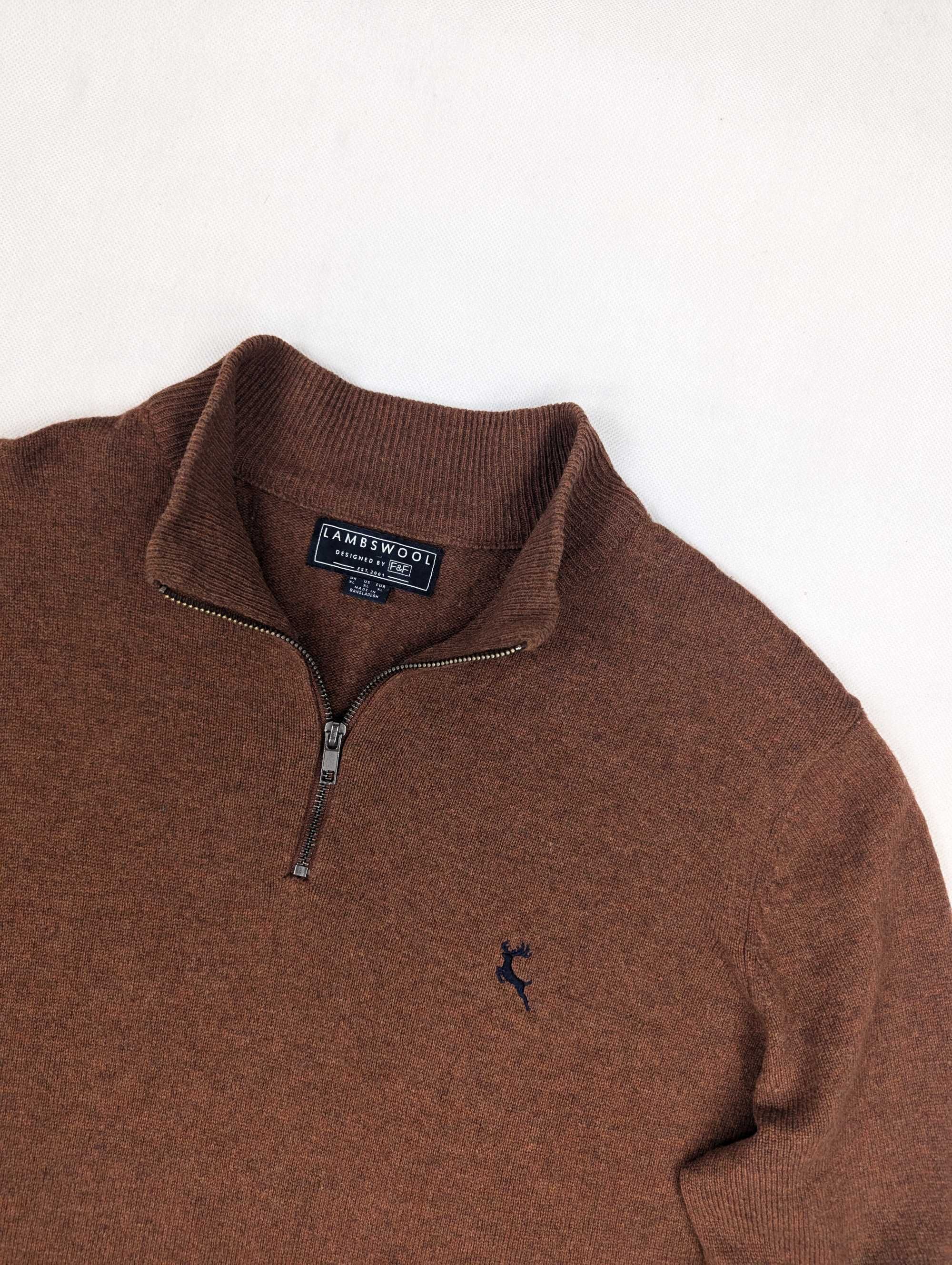 F&F brązowy sweter 100% wełna jagnięca XL