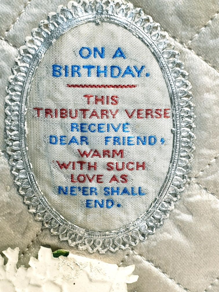 Antigo bilhete de aniversário inglês victoriano feito à mão