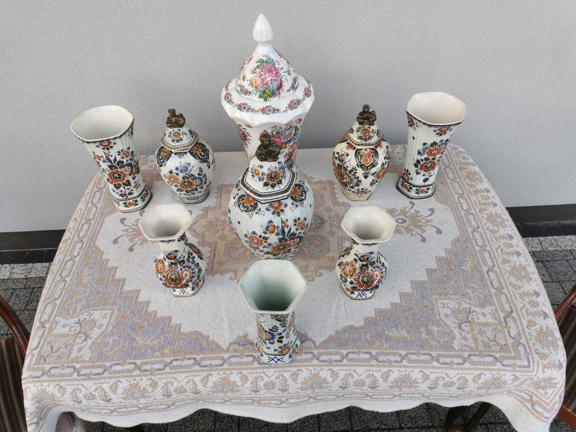 Holenderska Porcelana Delft Fajans zestaw Amfora Urna Dzbanek Waza