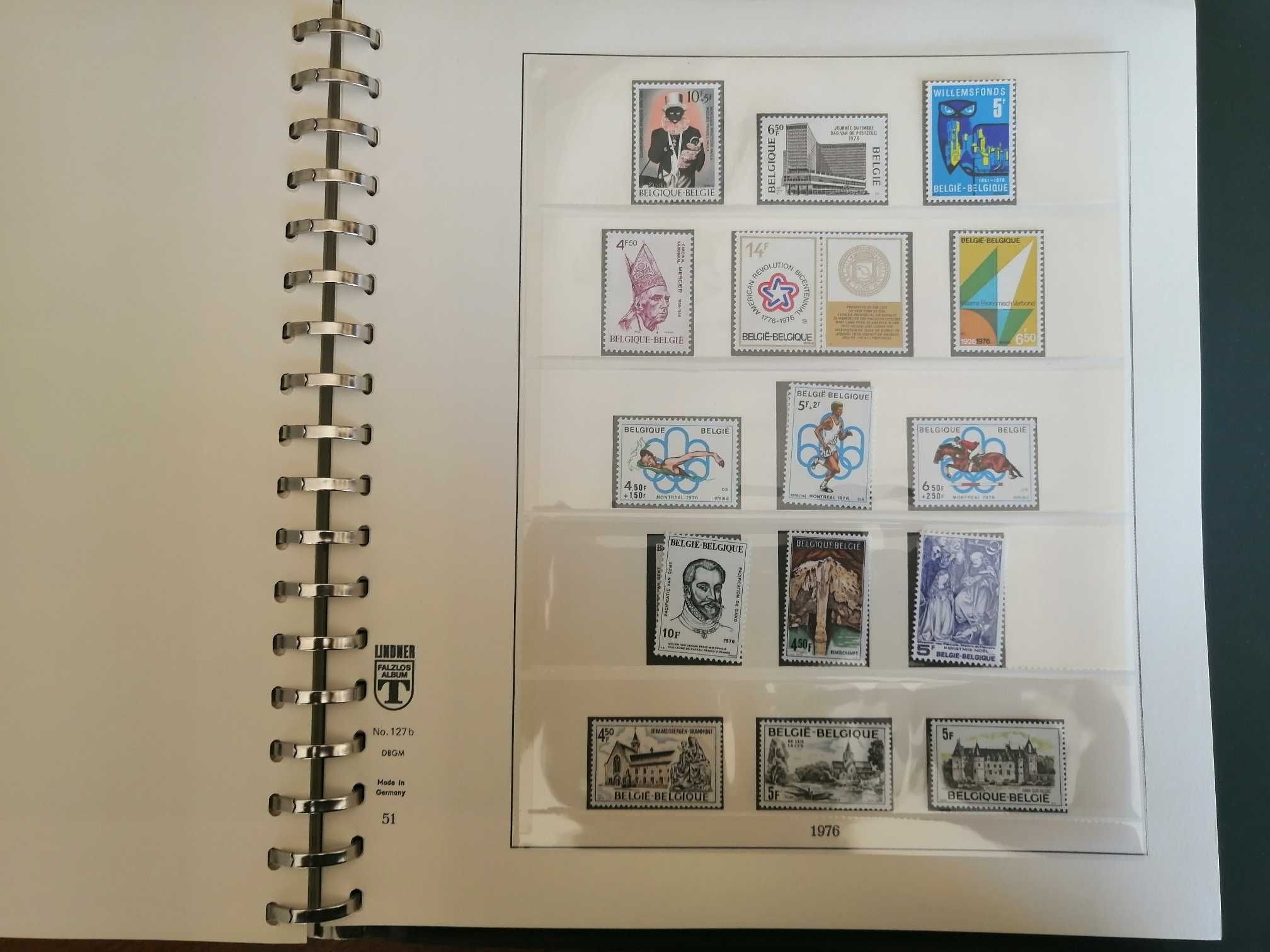 Bélgica colecção selos 1965 a 1976 em folhas e álbum Lindner