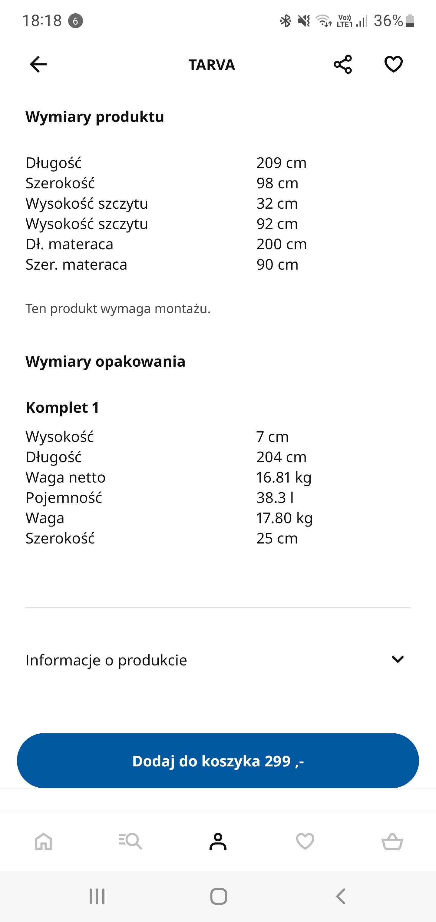 Rama łóżka IKEA Tarva