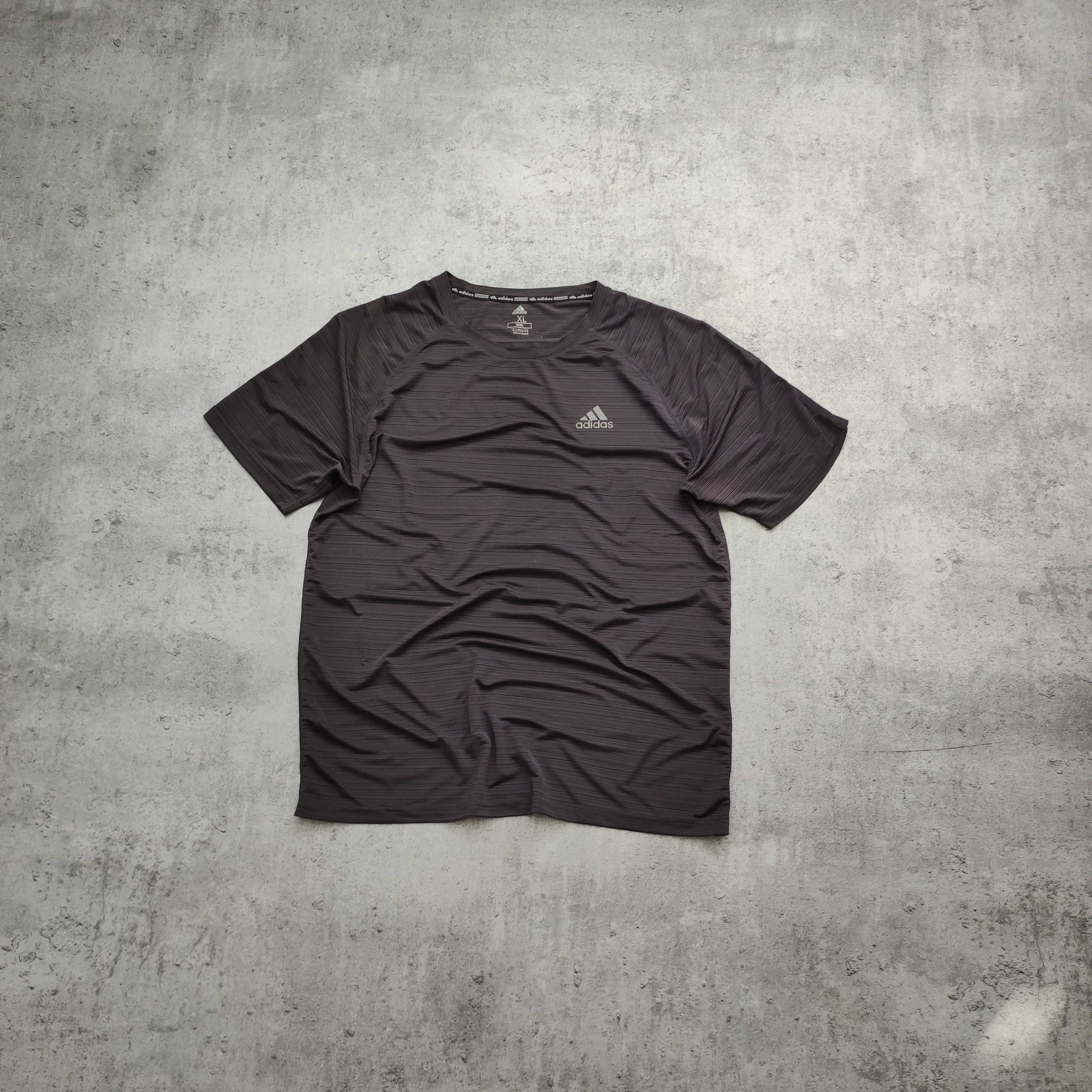 MĘSKA Koszulka Sportowa Szara Adidas Małe Logo Clima Aero Bieganie
