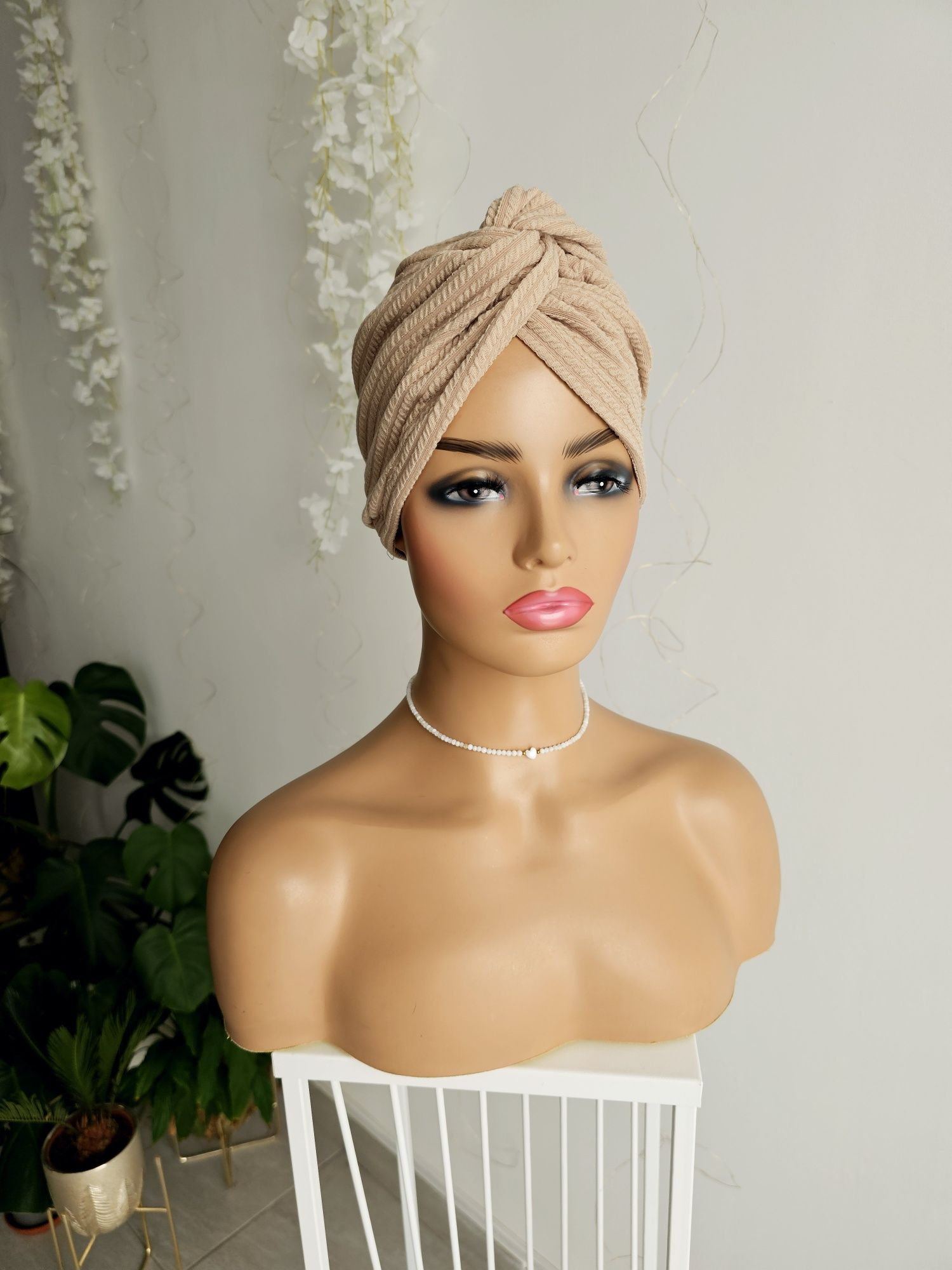 Turban czepek Mia beż nakrycie głowy podczas leczenia czapka