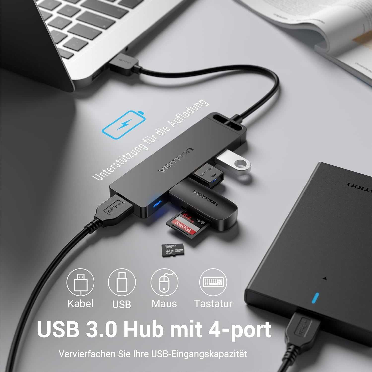 VENTION rozdzielacz hub adapter usb 3.0 do 4X USB-A MICROUSB 5GB/S 2A
