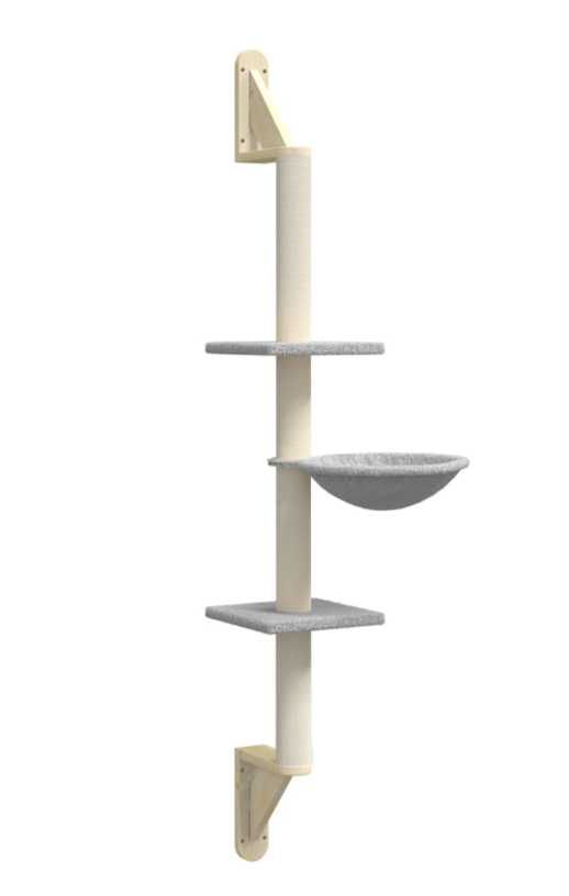 Ścienne drzewko dla kota z drapakiem, jasnoszare, 142,5 cm