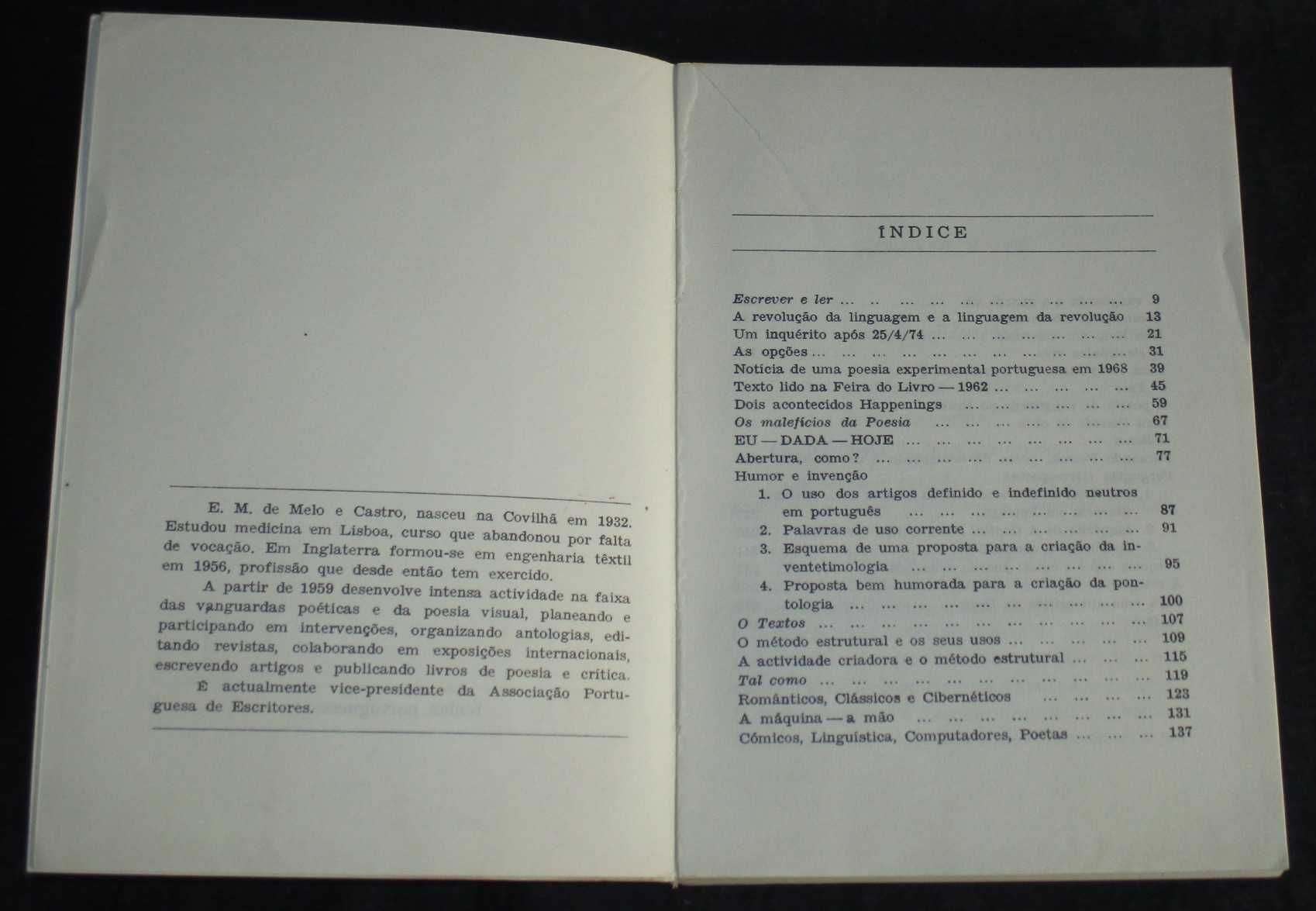 Livro In-Novar E. M. de Melo e Castro 1ª edição 1977