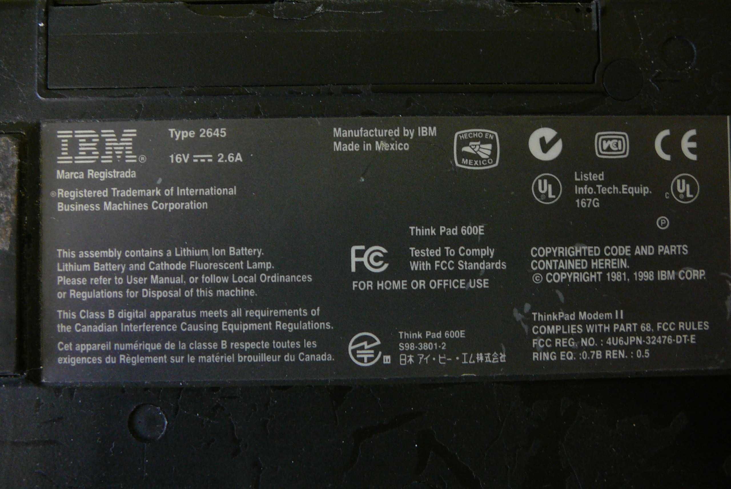 Колекционний ноутбук IBM ThinkPad Type 2645 1998 року в робочому стані