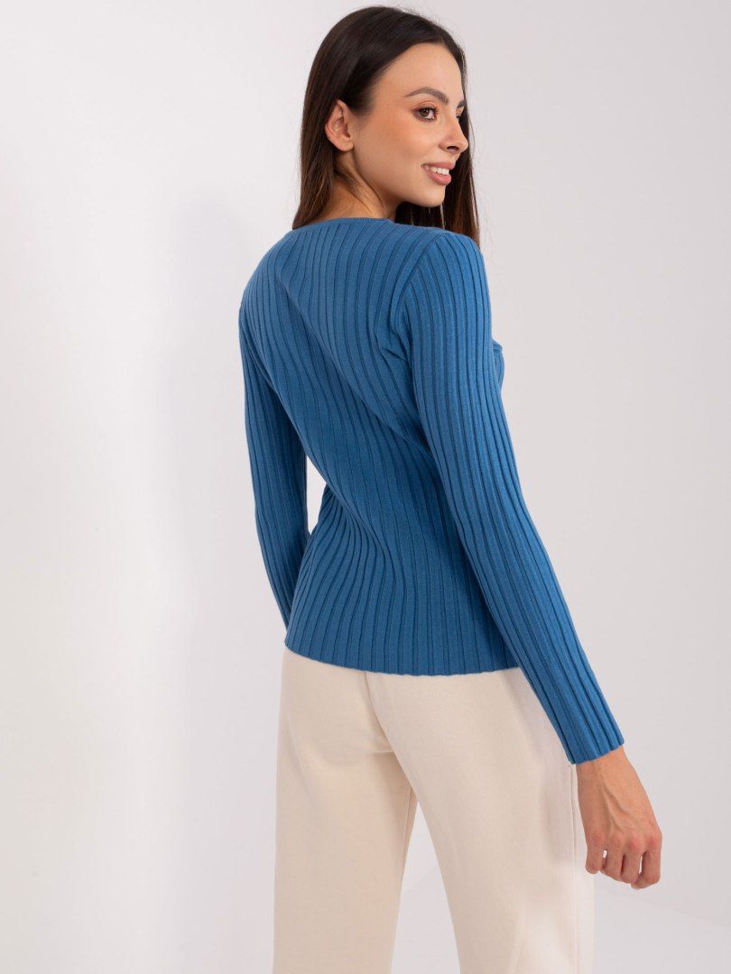 Sweter damski klasyczny w prążek niebieski M/L