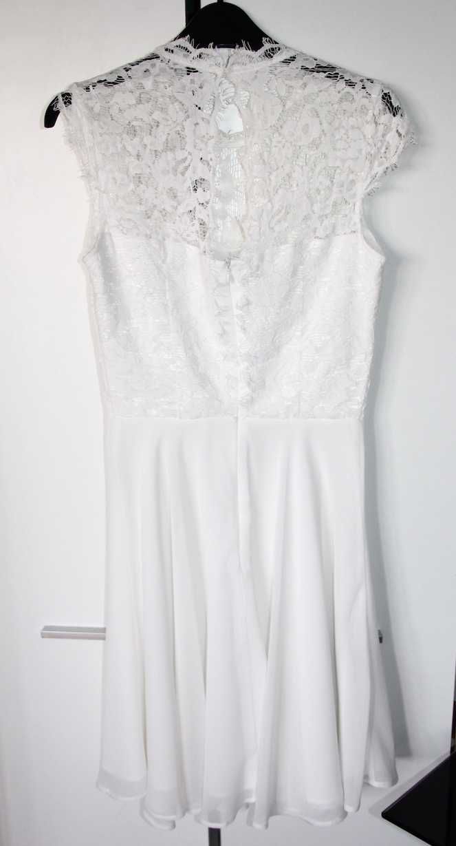 biała sukienka suknia ślubna krótka koronka koronkowa 36 s xs 34 biel