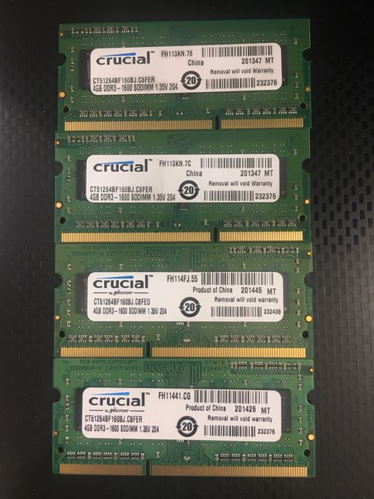 Memórias RAM 2 e 4Gb - Crucial / Elpida / Hynix