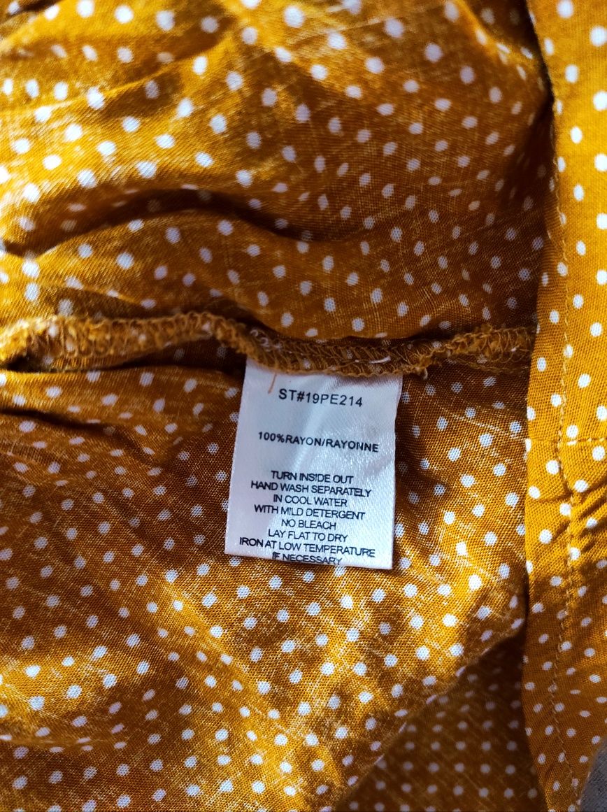 Bluzka boho musztardowa dekolt v w kropki