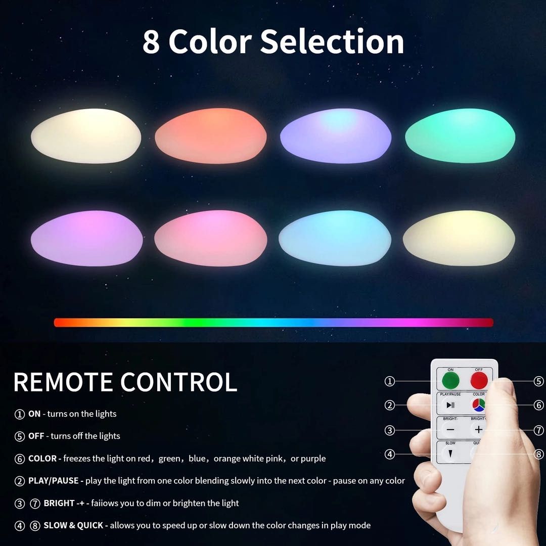 MALUX lampy solarne zestaw 3szt IP67 kamienie na pilota kolory