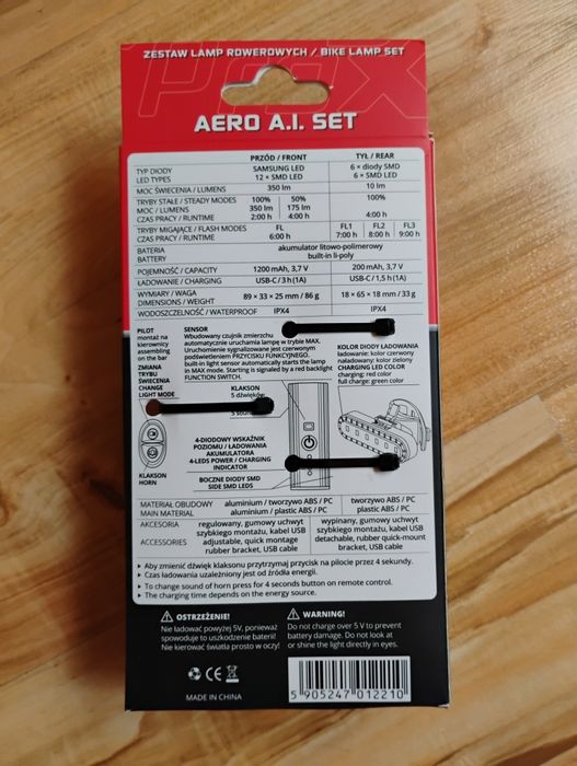 Zestaw lamp rowerowych Prox Aero A.I set