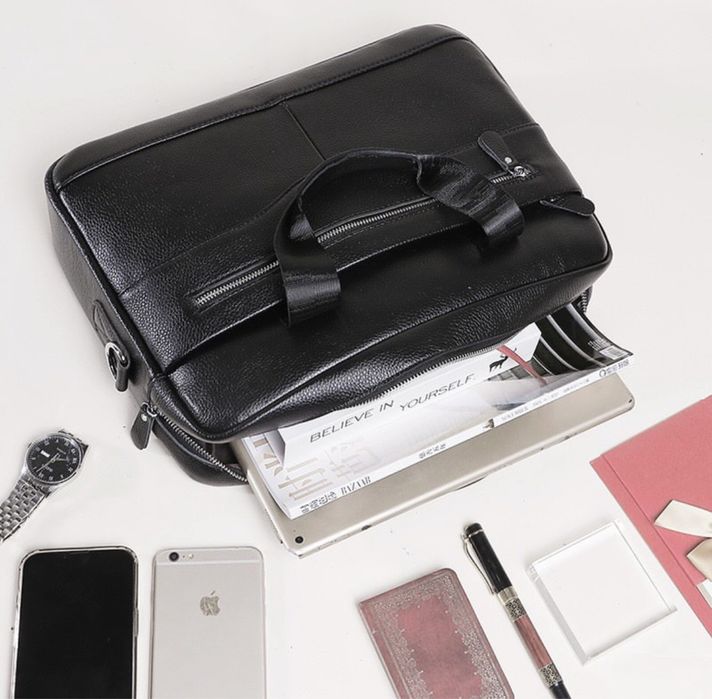 Якісна чоловіча шкіряна сумка- портфель, для ноутбука чи документів