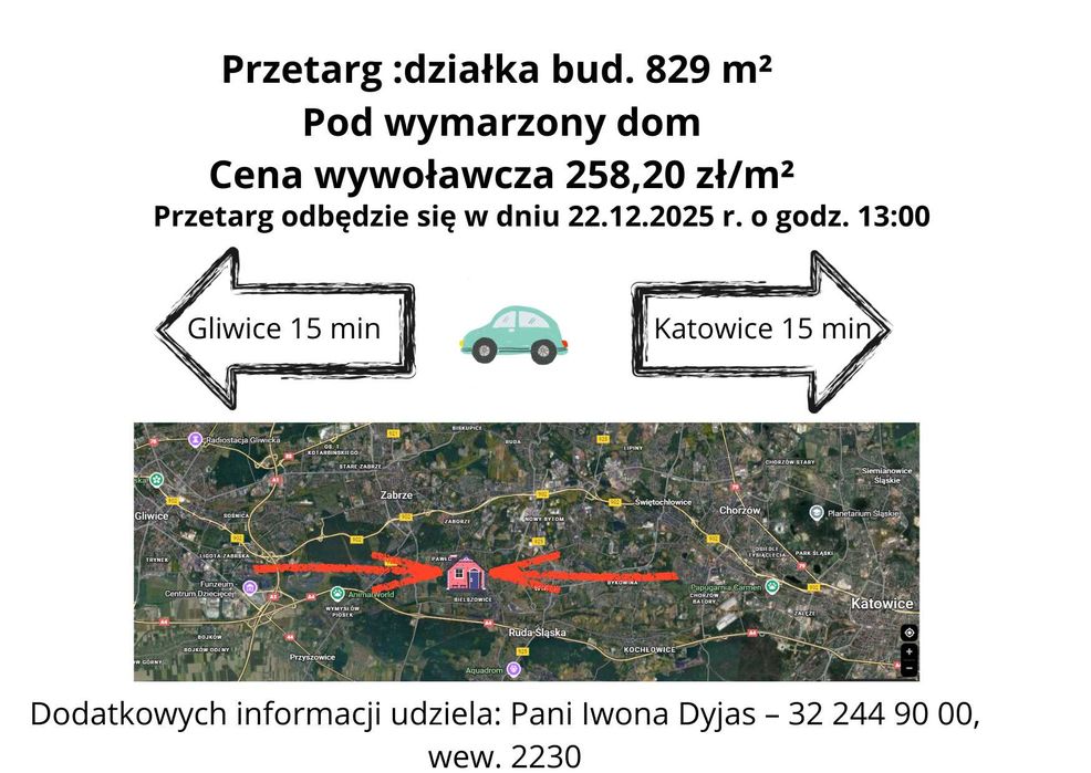 Przetarg działka budowlana  Ruda Śląska - 15 min od Gliwic i Katowic