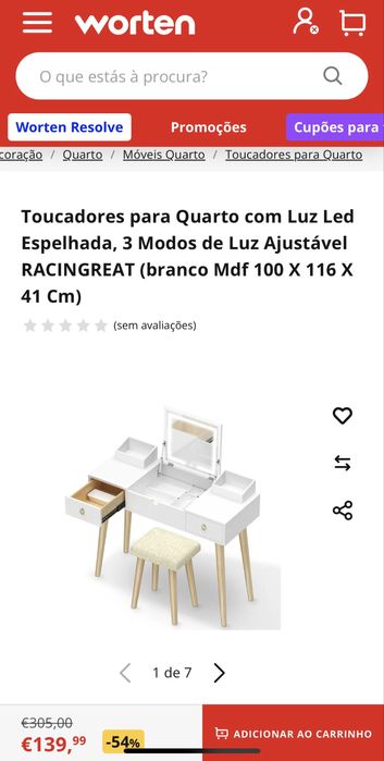 Toucador com espelho led