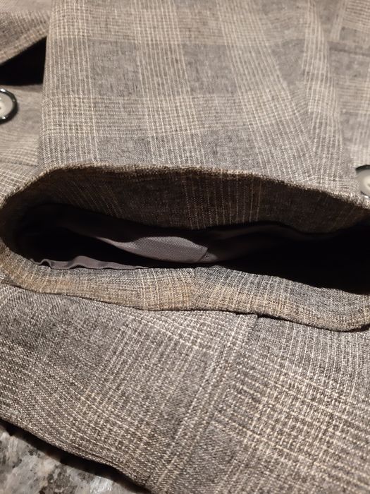 Żakiet prl damski S vintage boho szary kratka damski podszewka kobieta