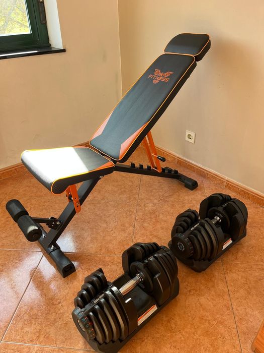 Par de halteres ajusteveis fitnesstec + banco de musculação ajustável