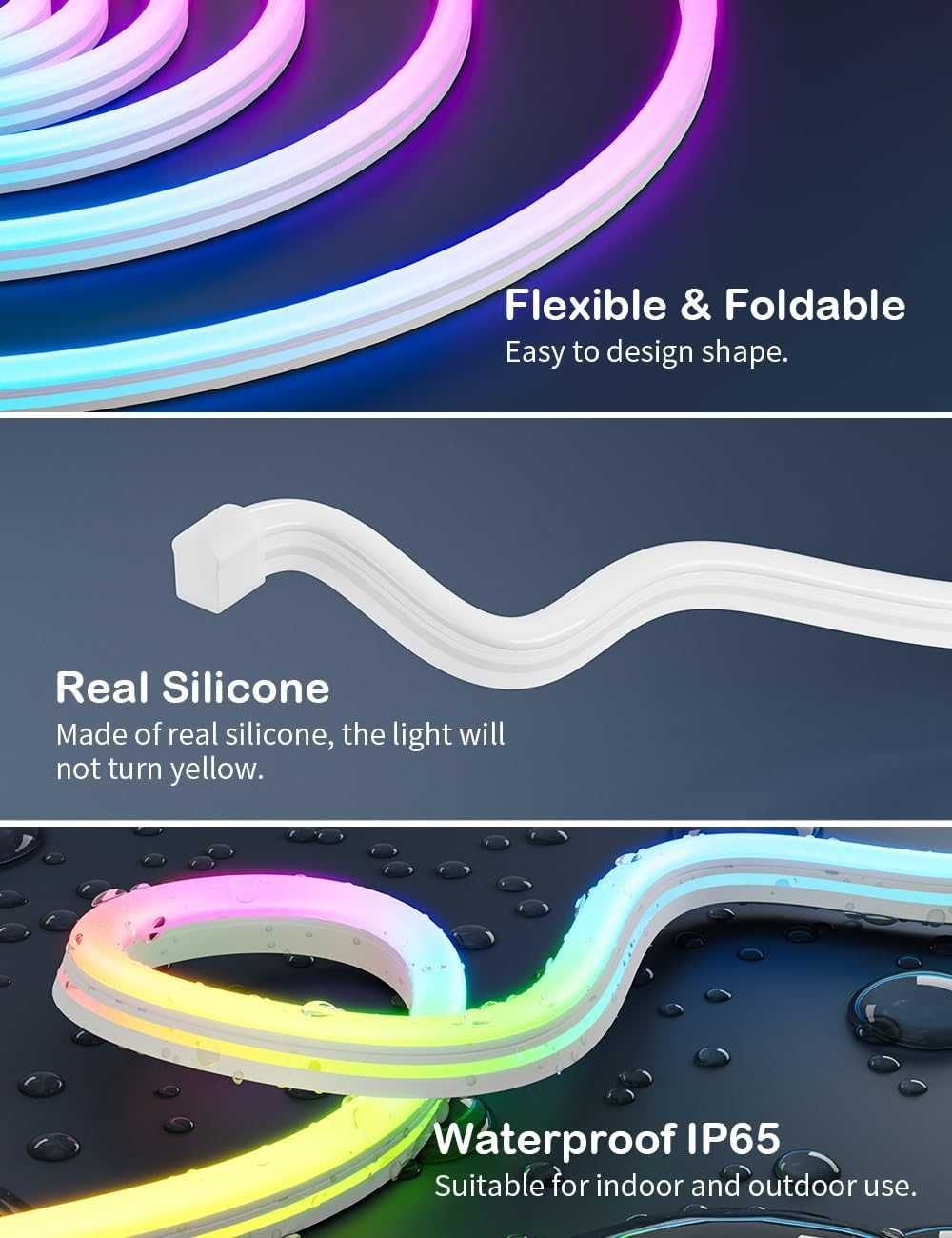 Faixa Smart LED Néon Flexível, RGB, com App e Sincronização Musical 3m