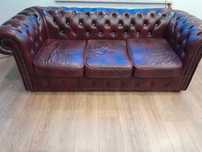 Sofa Chesterfield 3 osobowa pikowana bordowa i 2 fotele