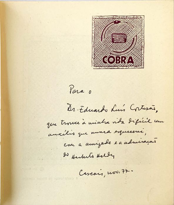 Herberto Helder - Cobra - Dedicatória - 1ª edição
