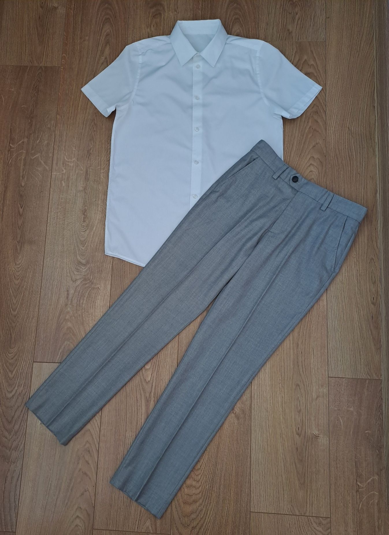 Нарядный набор/серые брюки/белая рубашка с коротким рукавом/костюм