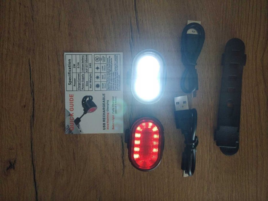 2w1 Mocne Lampki Rowerowe Przednia+Tylna Led Usb Akumulatorowa +GRATIS