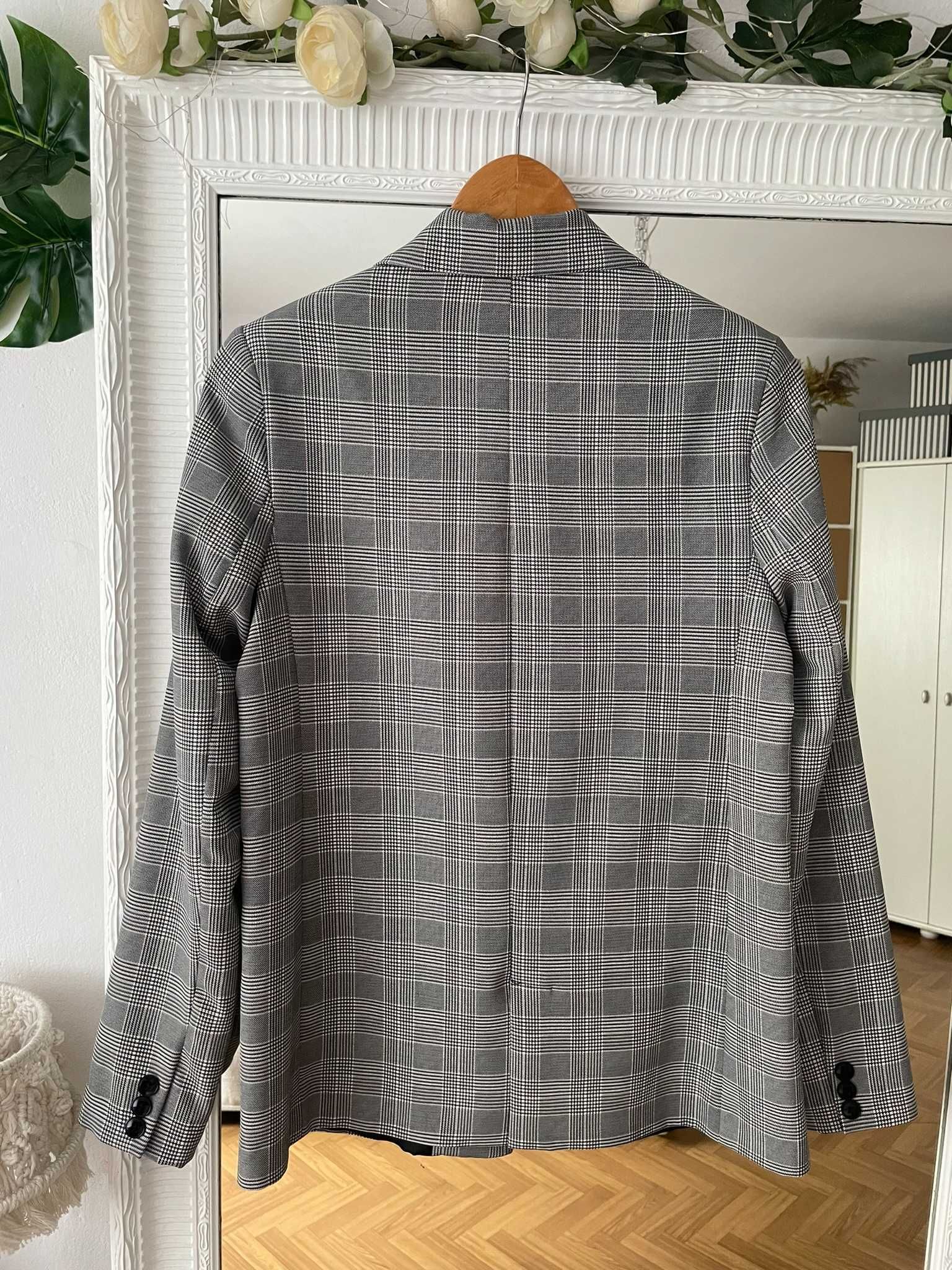 Bershka marynarka szara w kratkę jednorzędowa prosta oversize S 36