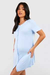 Błękitna koszula nocna ciążowa, zapinana na guziki Boohoo S 36